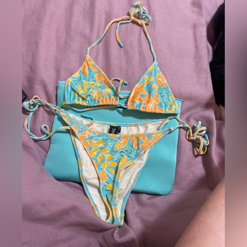 Triangl Floral Bikini Blue and Yellow Size M